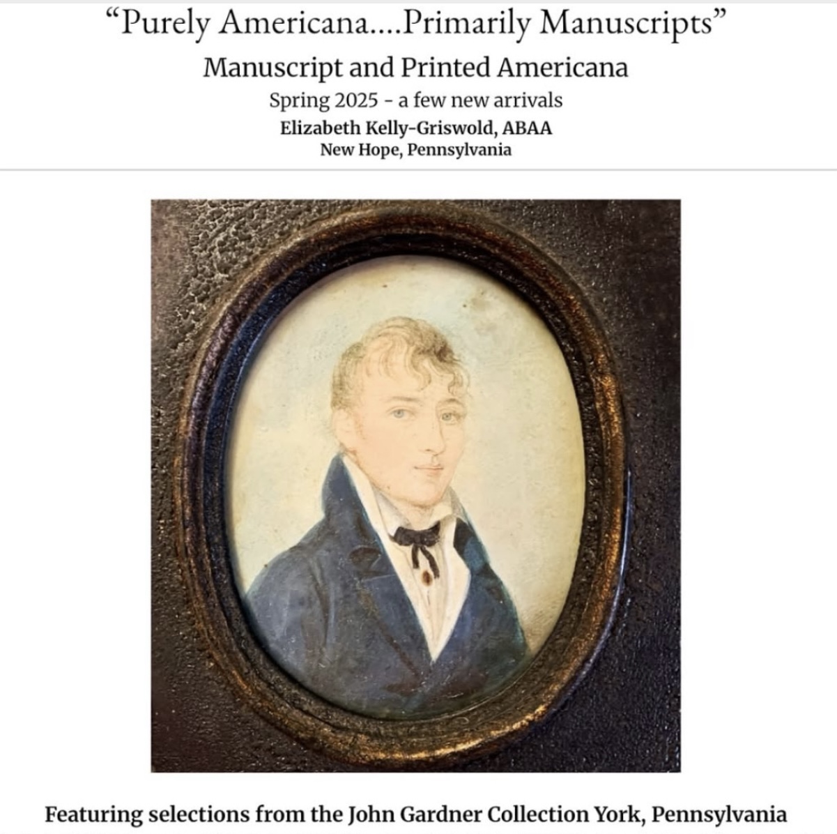 Primarily Pennsylvania! Selections from the Gardner Collection; March 2025