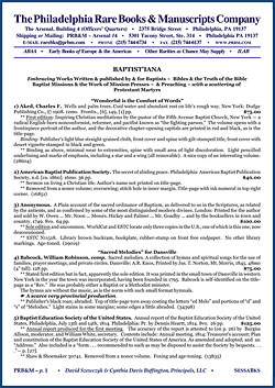 “BAPTISTIANA, Great & Small” ~ A PRB&M Religion List
