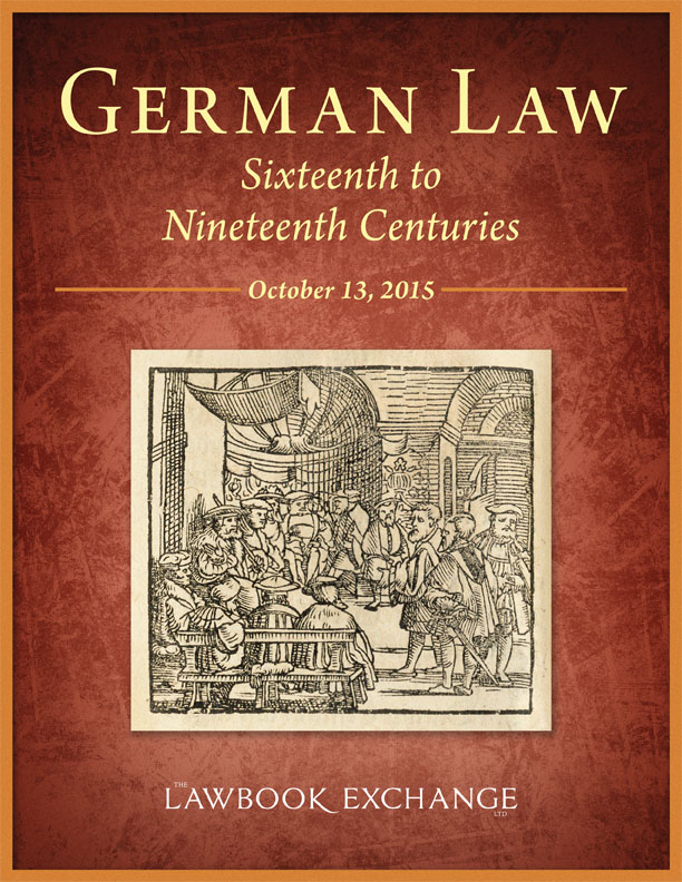 German Law, Sixteenth to Nineteenth Centuries – October 13, 2015