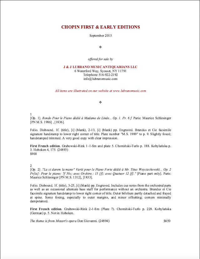 Chopin First & Early Editions: September 2015