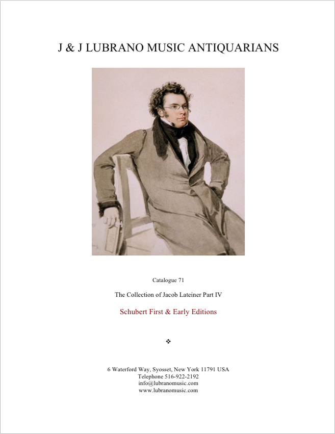The Jacob Lateiner Collection Part IV: Schubert First & Early Editions