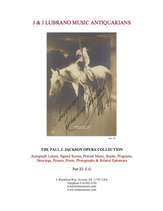 The Paul J. Jackson Opera Collection Part III: E-G