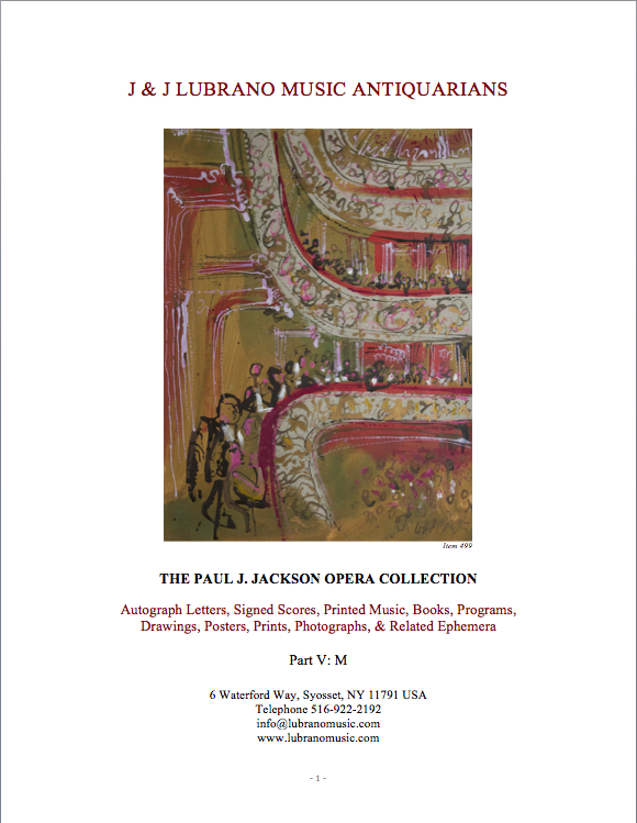 The Paul J. Jackson Opera Collection Part V: M