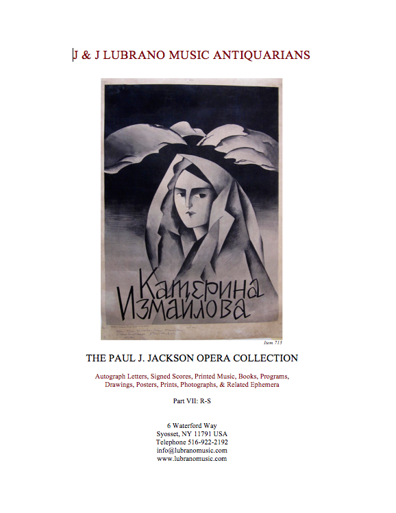 The Paul J. Jackson Opera Collection Part VII: R-S