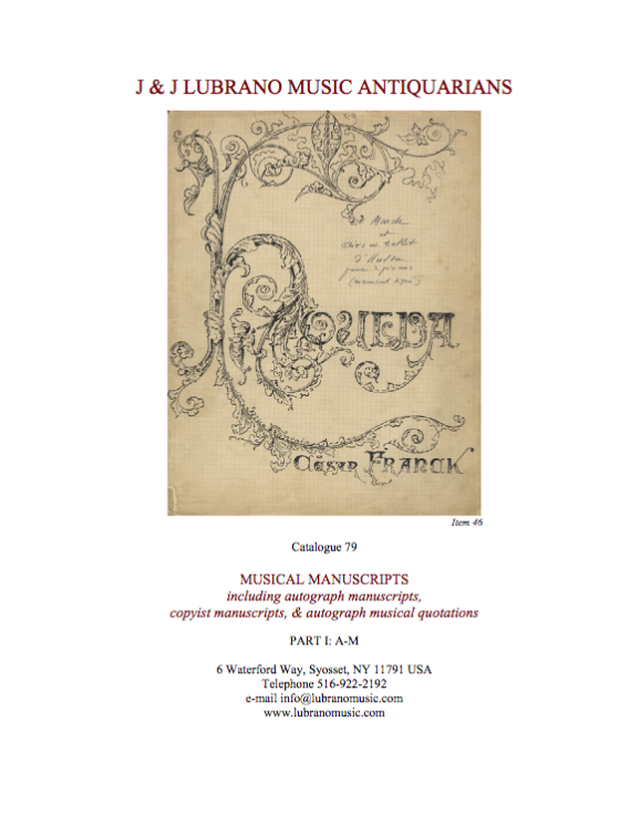 Catalogue 79 - MUSICAL MANUSCRIPTS, Part I: A-M
