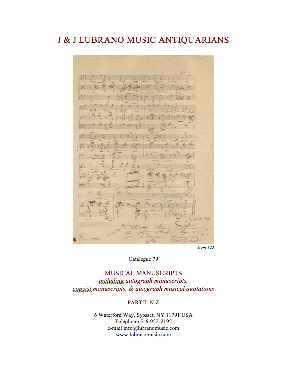 Catalogue 79 - MUSICAL MANUSCRIPTS, Part II: N-Z