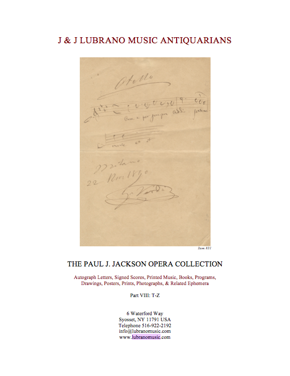 The Paul J. Jackson Opera Collection Part VIII: T-Z