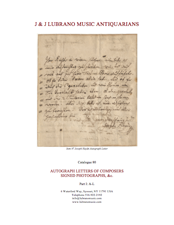 Catalogue 80 - AUTOGRAPH LETTERS OF COMPOSERS, SIGNED PHOTOGRAPHS, &c.