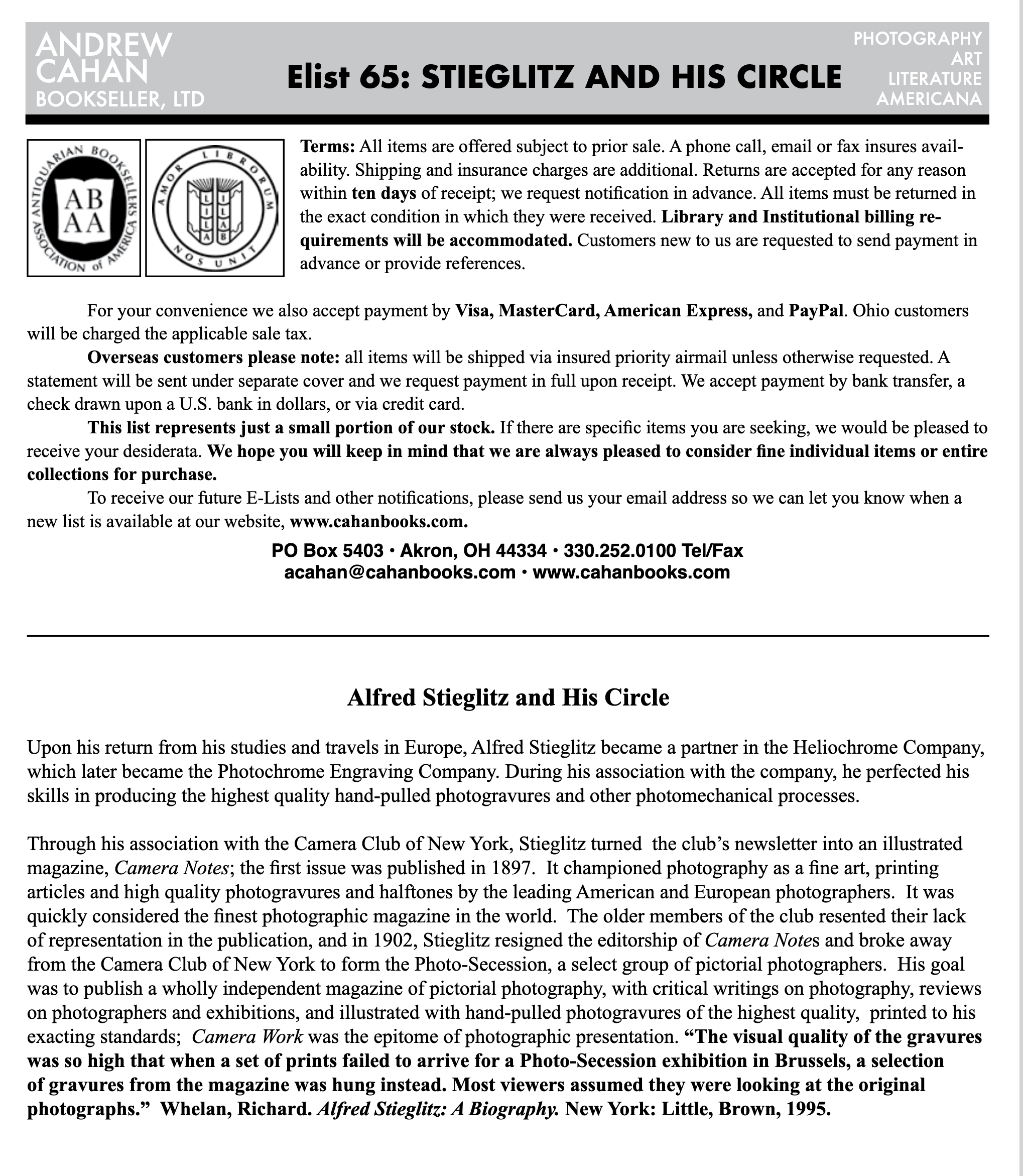 E-LIST 65: STIEGLITZ AND HIS CIRCLE